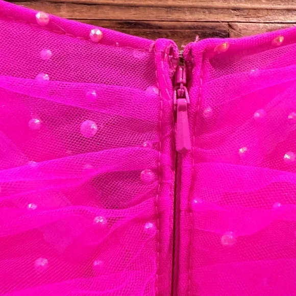 La Femme Hot Pink & Crystal Strapless Long Prom Ball Gown 31997 NWT - Picture 13 of 16